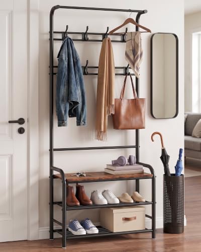 4-in-1 Hall Tree with Shoe Bench and Coat Rack - 71-Inch Mudroom Organizer
