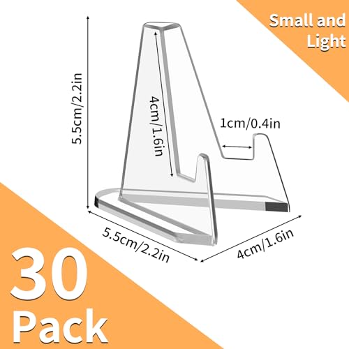 Clear Acrylic Card Display Stand - 2.2 Inch Mini Easel Holders (30 Pack)