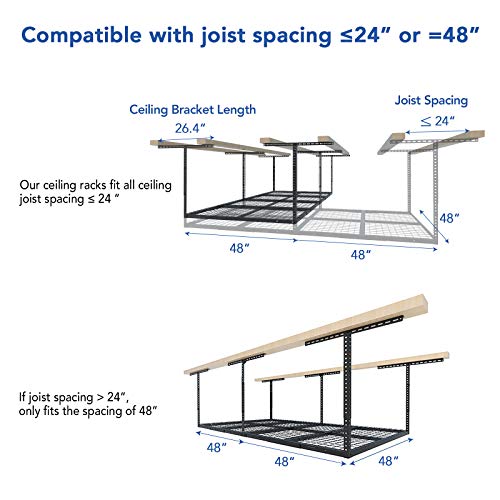 4x8 Overhead Garage Ceiling Storage Rack 750lbs Adjustable Black