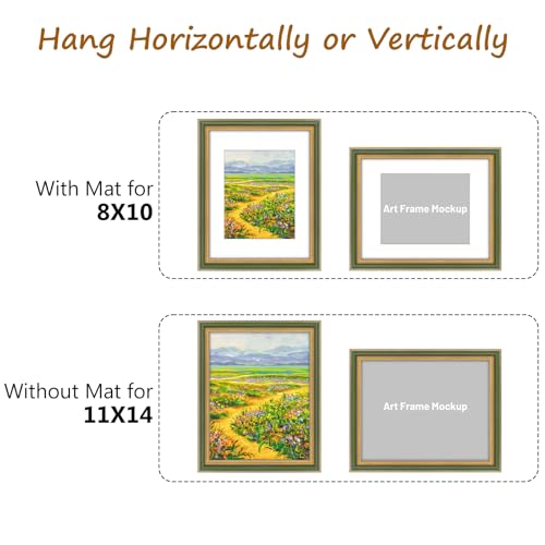 Ornate 11x14 Picture Frame with Mat for 8x10 Photos, Green Gold Finish
