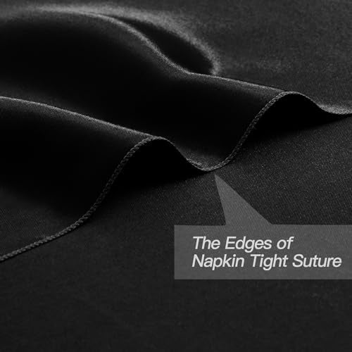 12-Piece Black Satin Cloth Napkins, 17 x 17 Inch Square Dinner Napkins