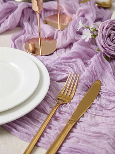 SUNRISING Lilac Purple Lavender Cheesecloth Table Runner 10ft | Rustic Boho Gauze Wedding Decor