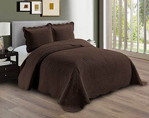 Linen Plus Oversized King/Cal King Embossed Coverlet Set - Coffee