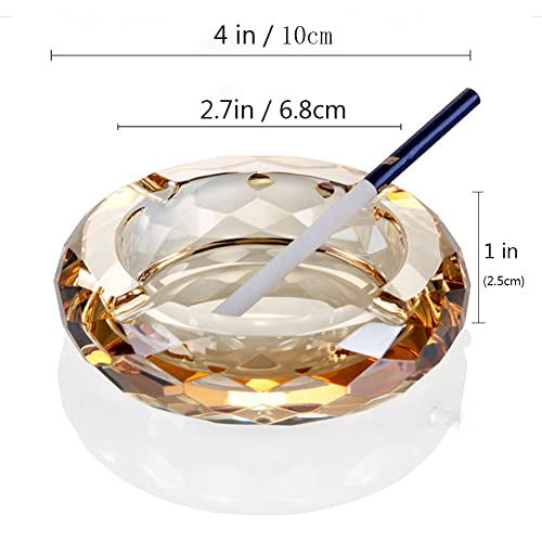 Round Crystal Glass Ashtray with 4 Slots for Cigars and Cigarettes