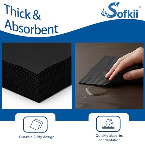 Sofkii Black Cocktail Napkins 400 Count - 4 Packs, 2-Ply, 4.75x4.75 Inch, Disposable Bar & Party Supplies
