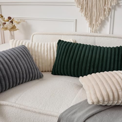 UGASA 12x20 Dark Green Faux Fur Throw Pillow Cover - 1pc