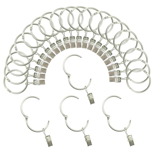 Openable Curtain Rings with Clips, 1-Inch Metal Drapery Hangers, 24 Pack