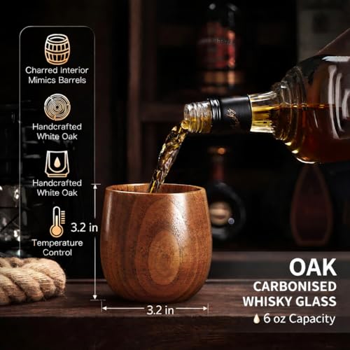 2 Pack Charred Wooden Whiskey Glasses - Bourbon Gifts for Men, Unique Home Bar Decor