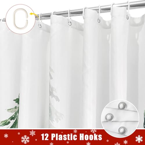 JWXCBIM Christmas Snowy Forest Shower Curtain 72x72 Inch with Hooks - Winter Xmas Pine Tree Holiday Bathroom Decor (Pack of 1)