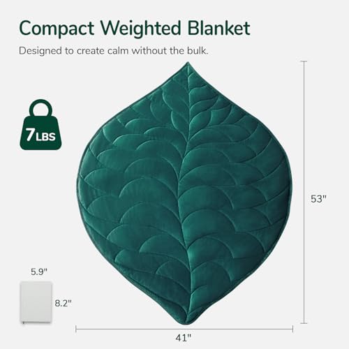 Weighted Lap Blanket 7 lbs - 41" x 53" Leaf Pattern Green Velvet