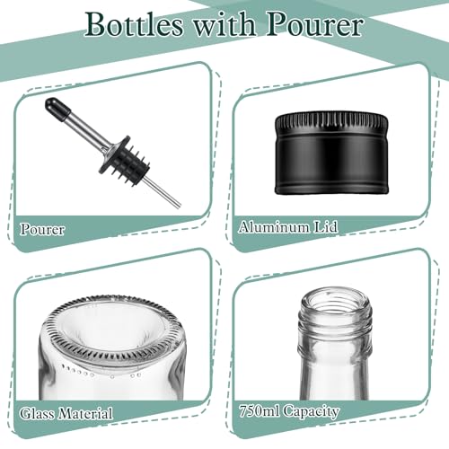 Maxdot 4-Piece 750ml Glass Long Neck Wine Bottles with Pour Spouts & Stoppers