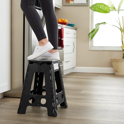 18-Inch Folding Step Stool with Handle - Heavy Duty Portable Plastic Stool