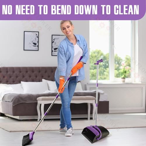 Long Handle Broom and Dustpan Set - Upright Cleaning Combo for Pet Hair