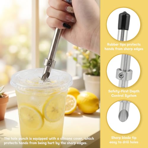 Frandilo 1Set Lemonade Stand Kit with Straw Hole Puncher, Stainless Steel Muddler & Beverage Tools