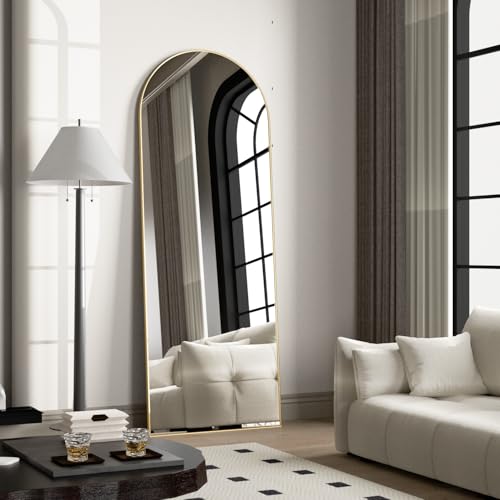 56"x16" Arched Full Length Floor Mirror with Stand, Gold Aluminum Frame