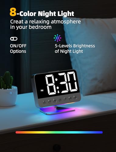 Digital Alarm Clock for Bedrooms - Large Display, Night Light & Dimmer