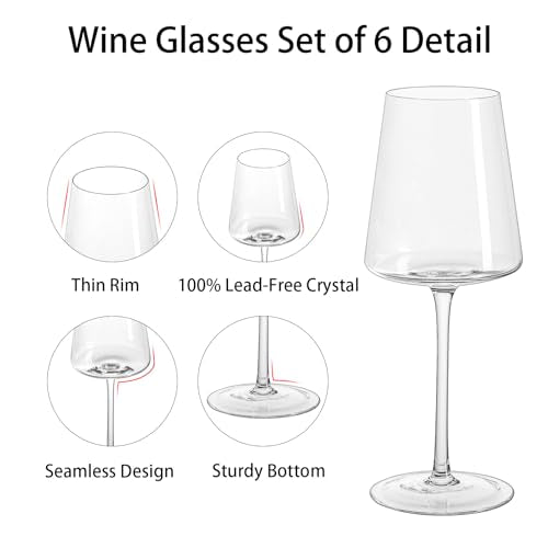 Imourari 13.5oz White Wine Glasses Set of 6 - Lead-Free Dishwasher Safe