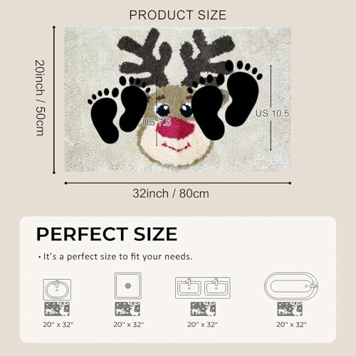Earndodo Christmas Reindeer Bath Mat 20x32in Non Slip Microfiber Rug