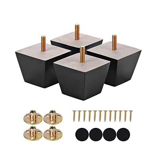 2-Inch Solid Wood Furniture Legs, Square Replacement Feet for Sofa, Set of 4