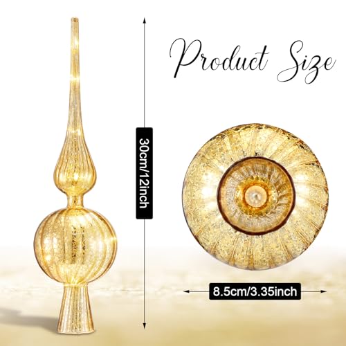 12-Inch Mercury Glass Christmas Tree Topper - Vintage Gold Finial Ornament