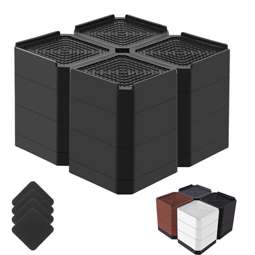 Black Bed Risers Heavy Duty 4 Pack - Adjustable Furniture Lifts 1.5-4.3 Inches