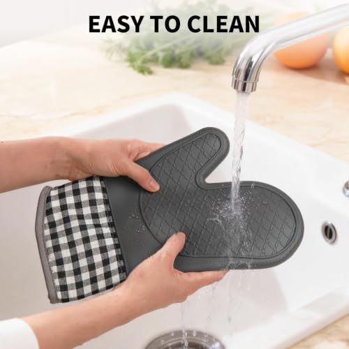 4-Piece Heat-Resistant Silicone Oven Mitt and Pot Holder Set, Grey
