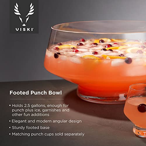 2.5-Gallon Footed Glass Punch Bowl, Large Angled Serving Bowl for Parties