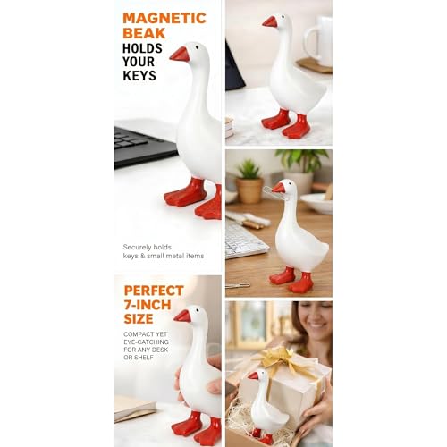 7-Inch Magnetic Desk Goose Statue - Cute Desktop Key Holder Organizer
