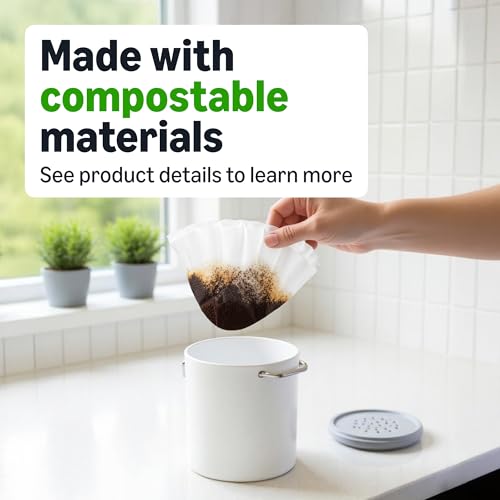 Basket Coffee Filters for 8-12 Cup Coffee Makers - White, 200 Count - Compostable