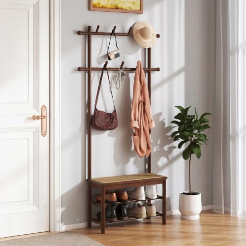 3-in-1 Bamboo Hall Tree with Shoe Storage Bench and Coat Rack