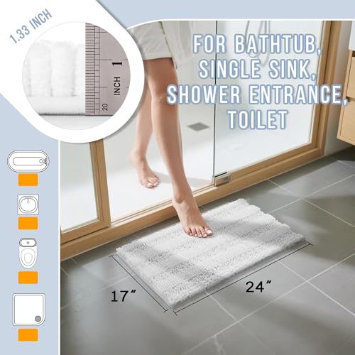 Yimobra Chenille Bathroom Rug Mat, Non-Slip & Super Absorbent, White, 24x17