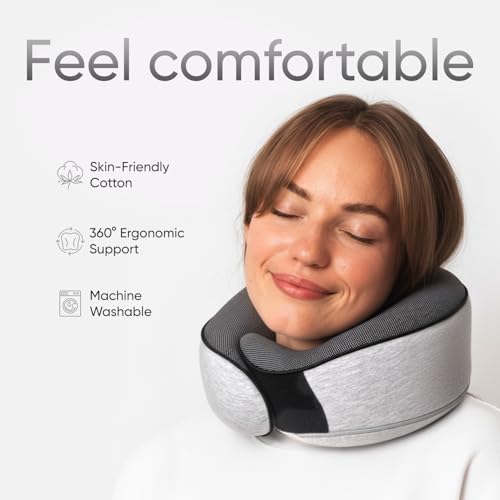 Memory Foam Travel Neck Pillow with Eye Mask & Earplugs - Grey