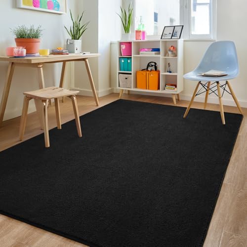 4x6 Black Area Rug, Washable Memory Foam Minimalist Indoor Carpet