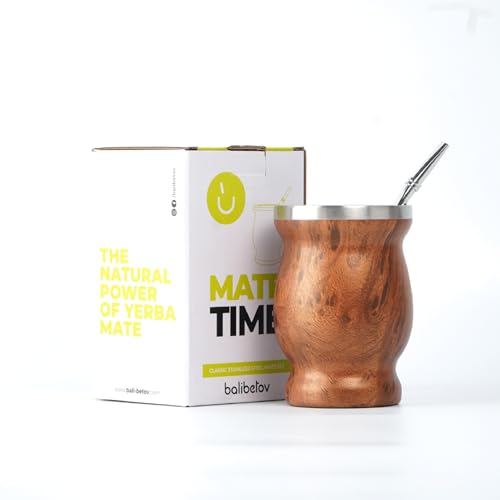 BALIBETOV 8 oz Dark Wood Yerba Mate Cup + Bombilla Set – Insulated Drinkware
