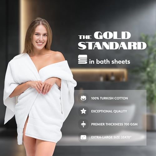 White Classic Extra Large Bath Sheets 35x70 Turkish Cotton 700 GSM 2 Pack