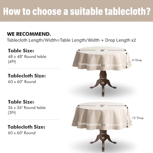 60-Inch Round Faux Linen Tablecloth - Waterproof & Stain Resistant