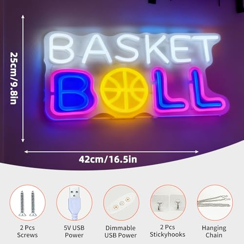 Basketball LED Neon Sign - Sports Theme Wall Decor for Game Rooms & Bedrooms