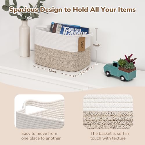 Woven Cotton Rope Storage Basket with Writable Labels 13x10x9