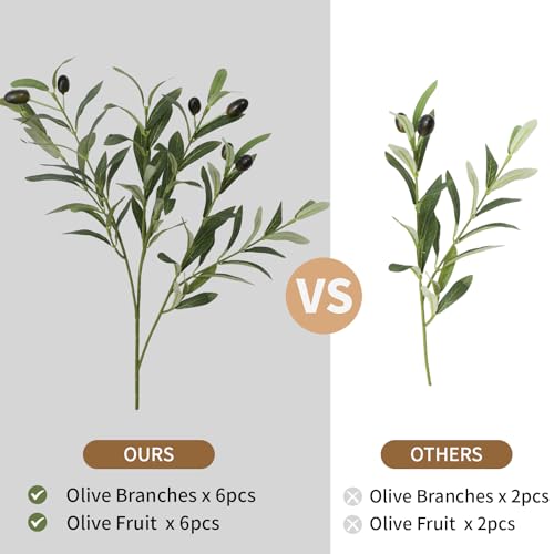 18-Inch Artificial Olive Branches for Vases, 6-Piece Faux Greenery Stems