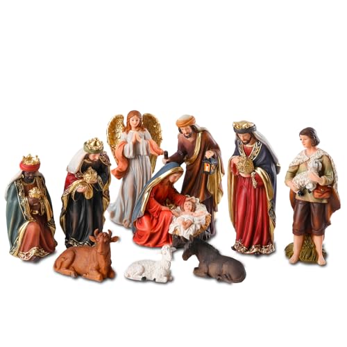11-Piece Christmas Nativity Set, 7.6-inch Resin Holy Family Figurines