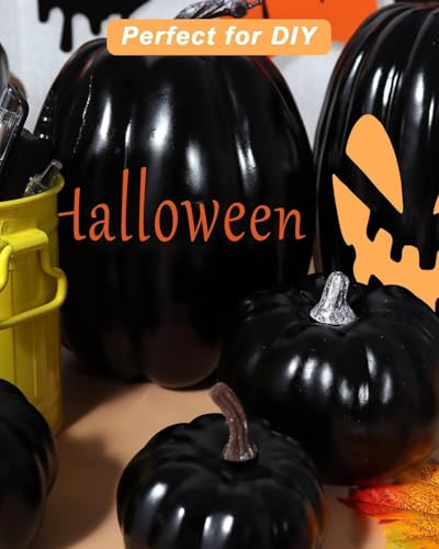 12 Pack Assorted Black Artificial Pumpkins for Fall Home Decor