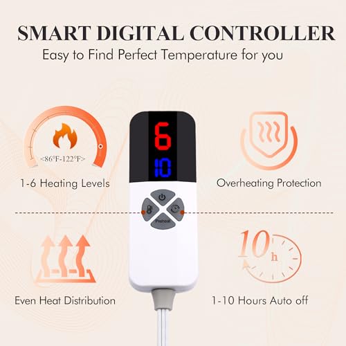 Electric Heated Blanket Full Size - Soft Flannel with 6 Heat Settings & Auto Shut-Off