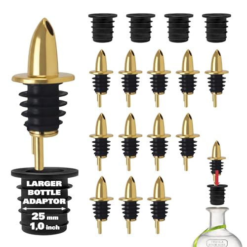 Esatto Gold Plastic Bottle Pourers 12 Pack - High-Speed Liquor & Syrup Spouts