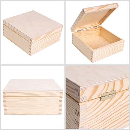 Square Wooden Storage Box with Lid - Unpainted Keepsake Organizer