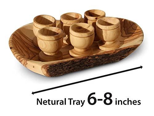 Hand-Carved Olive Wood Communion Cup Set with Bread Tray