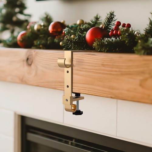 Adjustable 2-in-1 Christmas Stocking & Garland Holders for Mantel, 4-Pack (Gold)