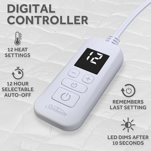 King Size Quilted Heated Mattress Pad, 12 Heat Settings & Auto Shut-Off