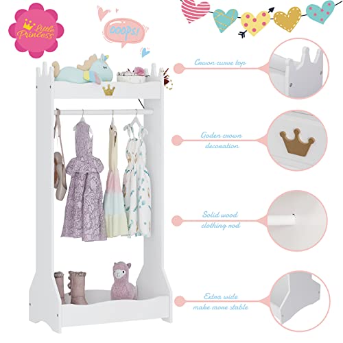 Kids Dress Up Costume Closet with Hanging Rack and Storage Shelves, White