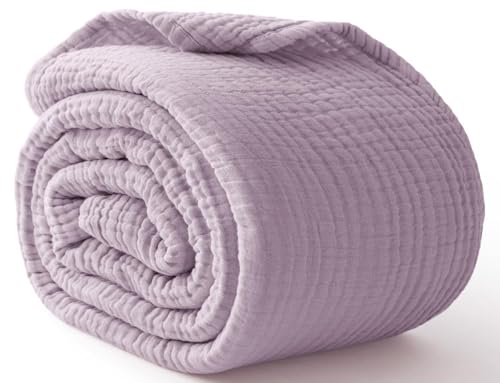 100% Cotton Muslin Throw Blanket - 50" x 70", Breathable 6-Layer Design, Soft & Lightweight Quilt for All Seasons - Lavender