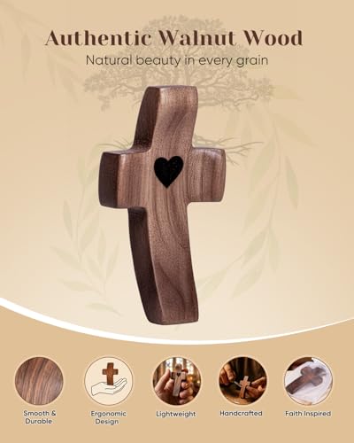 10-Pack Wooden Pocket Cross, Handcrafted Black Walnut Fidget & Prayer Gift